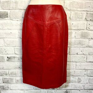 Vintage 90s Originaux Par Pablo Red Leather Pencil Midi Skirt